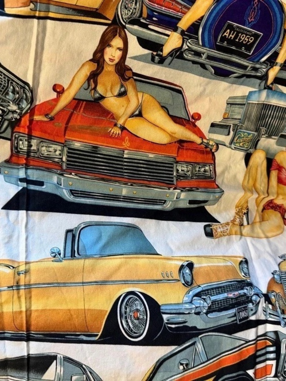 Alexander Henry Fabric Low And Slow Girls On Muscle Cars Sexy Pinups Old Cars